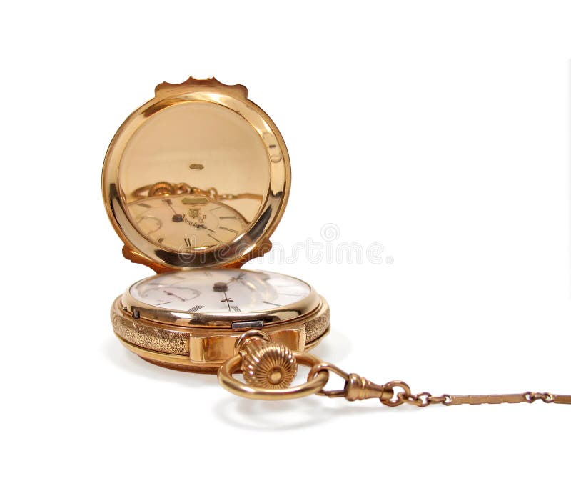 Reloj de bolsillo del oro de la vendimia con el encadenamiento foto de archivo Reloj de bolsillo del oro de la vendimia con el encadenamiento foto de archivo
