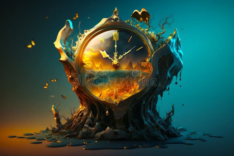 Reloj Que Esta Sentado En Medio De Un Monton De Fuego Y Agua Sobre Fondo Azul. Ai Generativo Foto de archivo Imagen de oscuro futurista 272304324