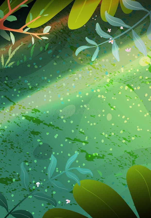 Floresta diurna com ilustração de feixes de luz para cenário de