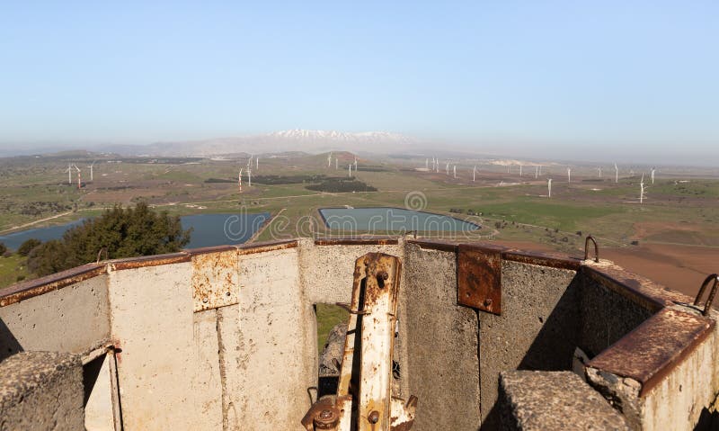 Remains  of concrete trenches of a former defensive post on Mount Bental in the Golan Heights in northern Israel