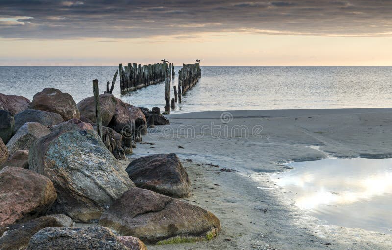 Remains of old broken pier, Baltic Sea, Latvia