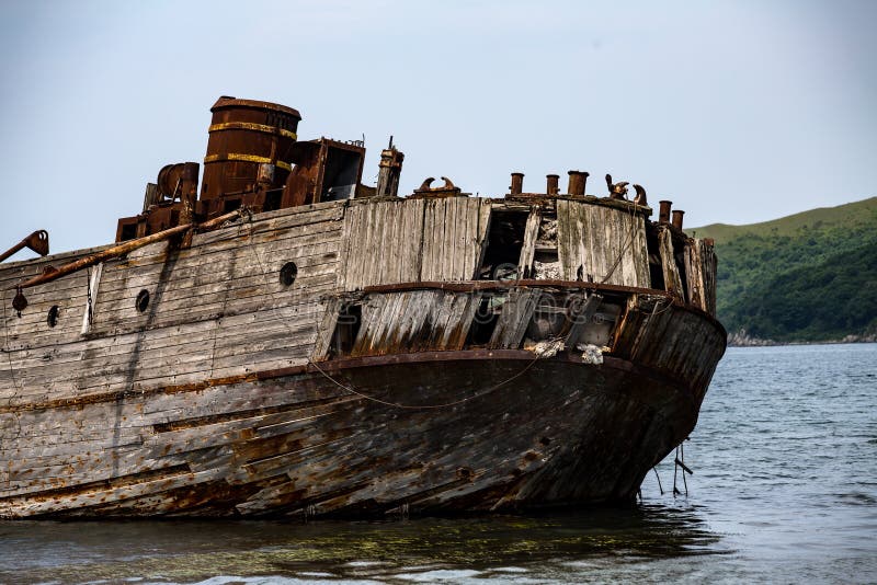 The remains of a sunken ship in the Japanese Sea royalty free stock photo The remains of a sunken ship in the Japanese Sea royalty free stock photo