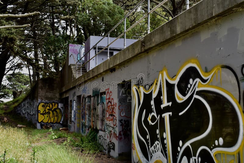 The remains of West Fort Miley beautified under graffiti, 18. royalty free stock photo The remains of West Fort Miley beautified under graffiti, 18. royalty free stock photo