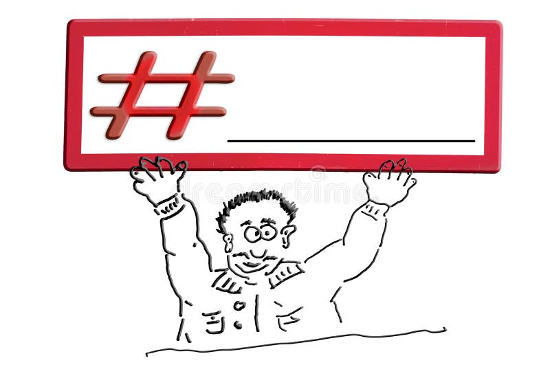 Remettez le chiffre comique de dessin avec l'inscription Hashtag de signe illustration stock Remettez le chiffre comique de dessin avec l'inscription Hashtag de signe illustration stock