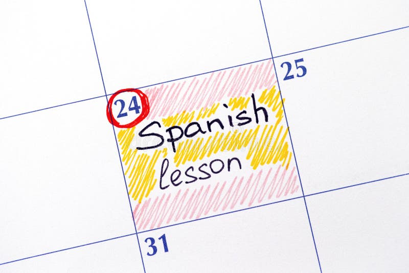 Reminder Spanish Lesson in Calendar Stock Image Image of yellow