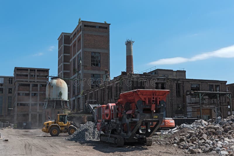 Remodeling and partial demolition of a former paper mill, cellulose factory hattersheim am main-okriftel, germany. royalty free stock images Remodeling and partial demolition of a former paper mill, cellulose factory hattersheim am main-okriftel, germany. royalty free stock images