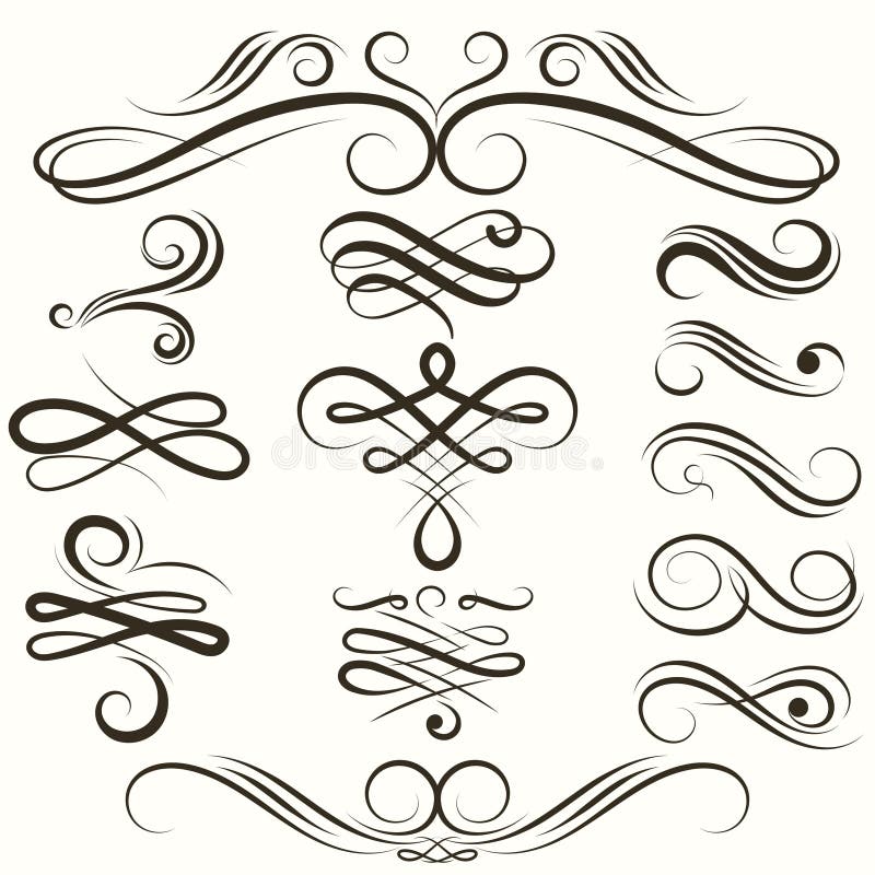 Remolinos colección, flourishes del flourish del vintage del vector ilustración del vector Remolinos colección, flourishes del flourish del vintage del vector ilustración del vector