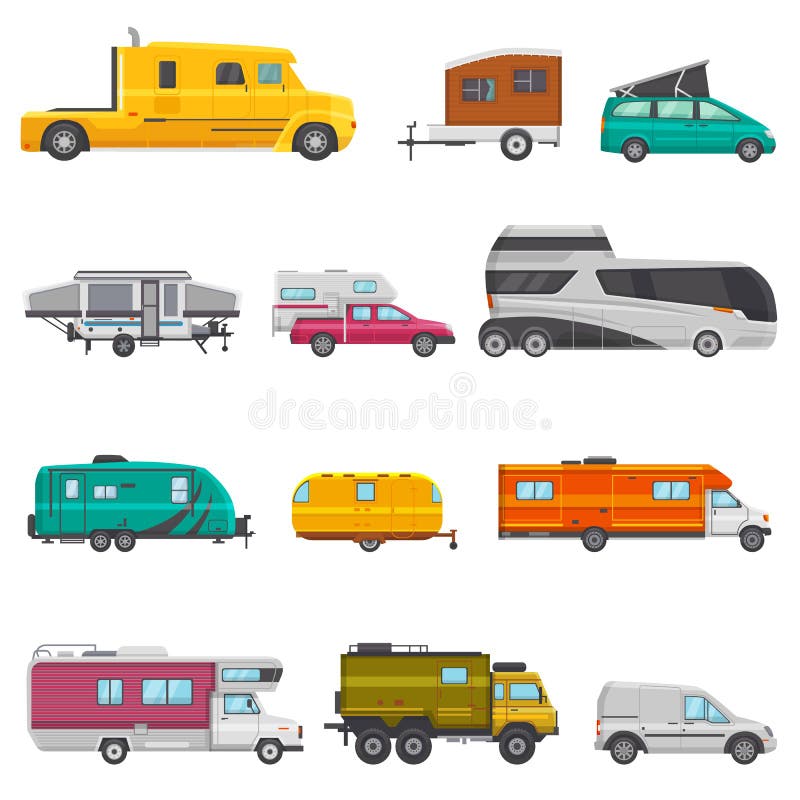 Remolque que acampa del vector de la caravana y vehículo caravanning de rv para el sistema transportable el viajar o del ejemplo libre illustration Remolque que acampa del vector de la caravana y vehículo caravanning de rv para el sistema transportable el viajar o del ejemplo libre illustration