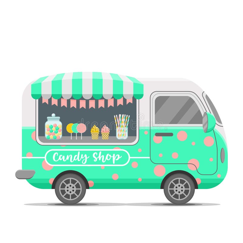 Remorque de caravane de vecteur de nourriture de rue de boutique de sucrerie illustration libre de droits Remorque de caravane de vecteur de nourriture de rue de boutique de sucrerie illustration libre de droits