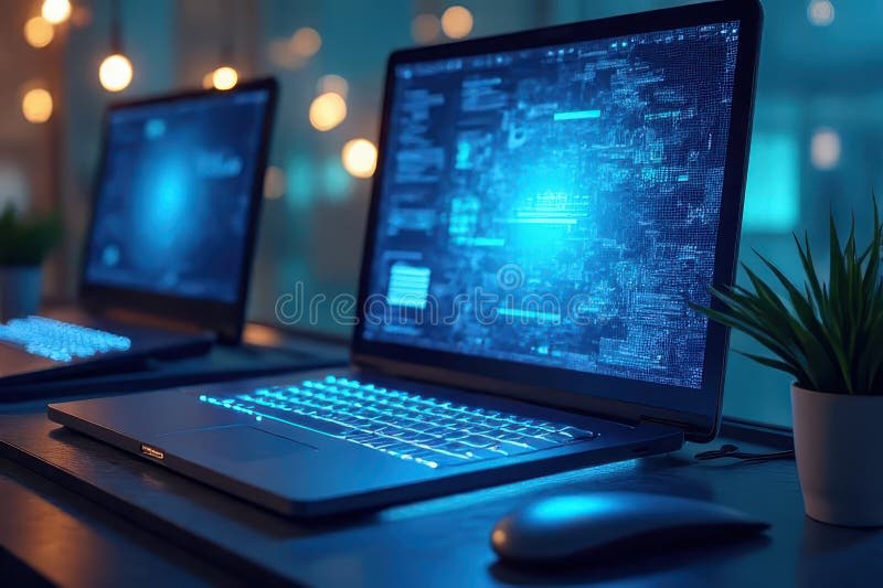 Remote Collaboration via Advanced Tech stock illustration