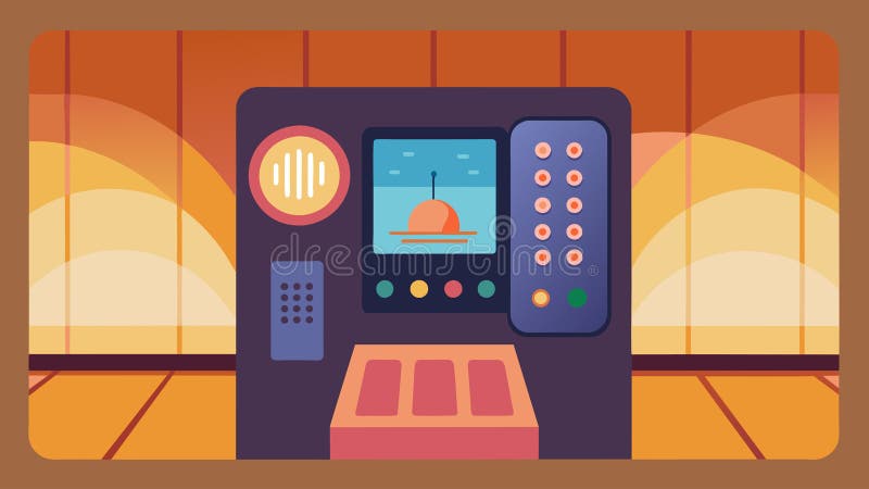 The remote control panel of the infrared sauna allows someone with SAD to adjust the temperature and chromotherapy stock illustration
