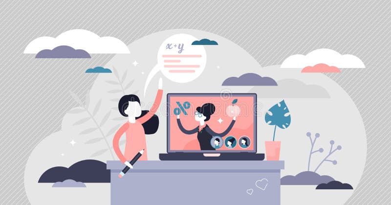Remote learning vector illustration. Digital lecture tiny persons concept. royalty free illustration