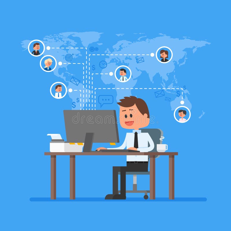 Remote team working concept vector. Work from home illustration in flat style. Business control and project management vector illustration
