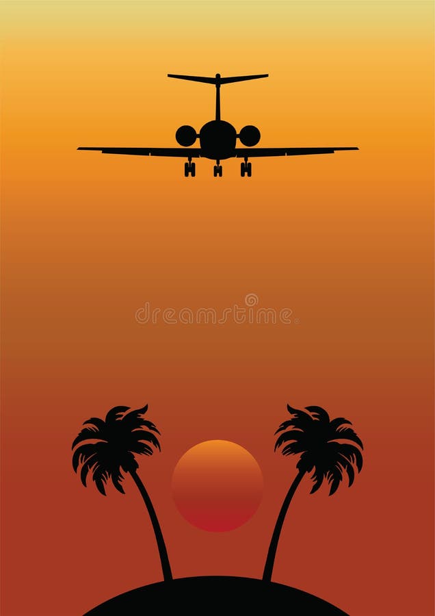 Remote Tropical Island with Airplane Flying Over