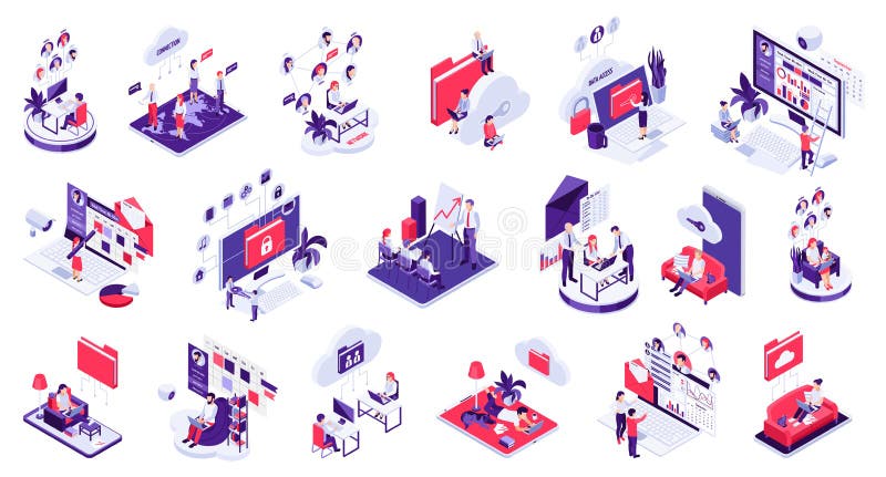 Remote Work Management Set stock illustration
