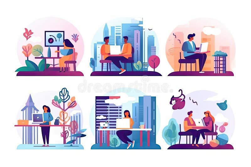 Remote Working Cartoon Stock Illustrations 7,360 Remote Working
