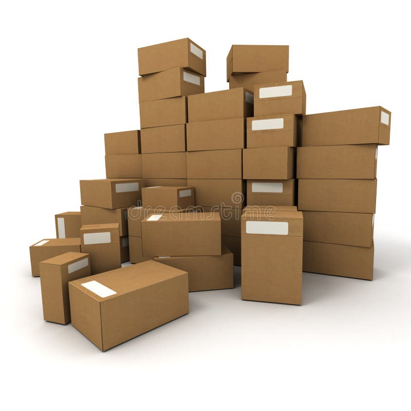 Piles of cardboard boxes on a white background. Pile boxes illustrations
