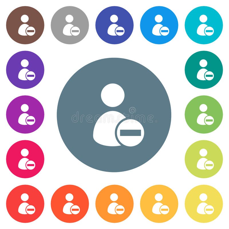 Remove user account flat white icons on round color backgrounds royalty free illustration