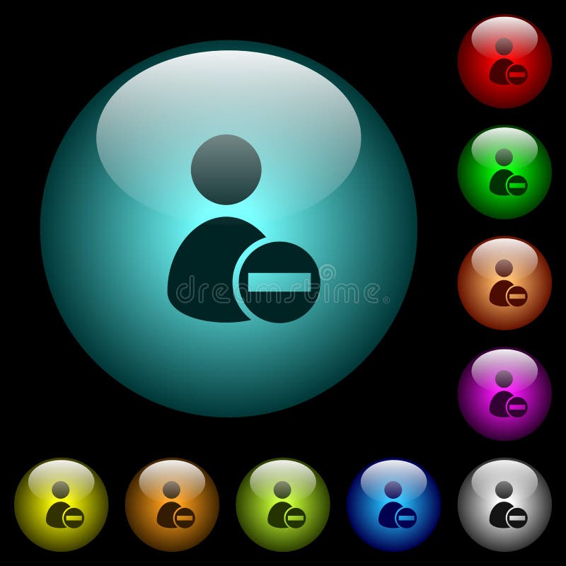 Remove user account icons in color illuminated glass buttons stock illustration