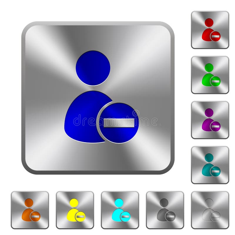 Remove user account rounded square steel buttons vector illustration