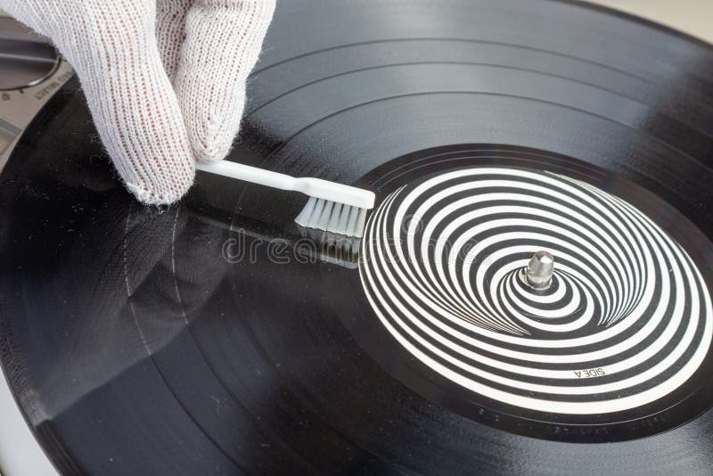 Removing Dust from the Vinyl Record with BRUSH Stock Image Image of