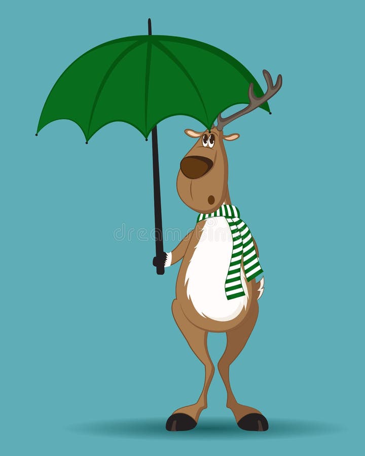 Reindeer standing under green umbrella. Reindeer standing under green umbrella