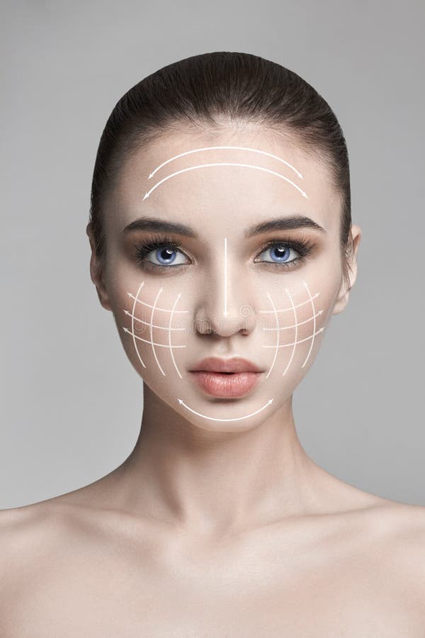 Ren skönhethudnatur, skincareskönhetframsida, kvinna, makeup, lyftande facelift, linje, massage Naturlig Spa skönhetsmedel som är arkivbilder Ren skönhethudnatur, skincareskönhetframsida, kvinna, makeup, lyftande facelift, linje, massage Naturlig Spa skönhetsmedel som är arkivbilder