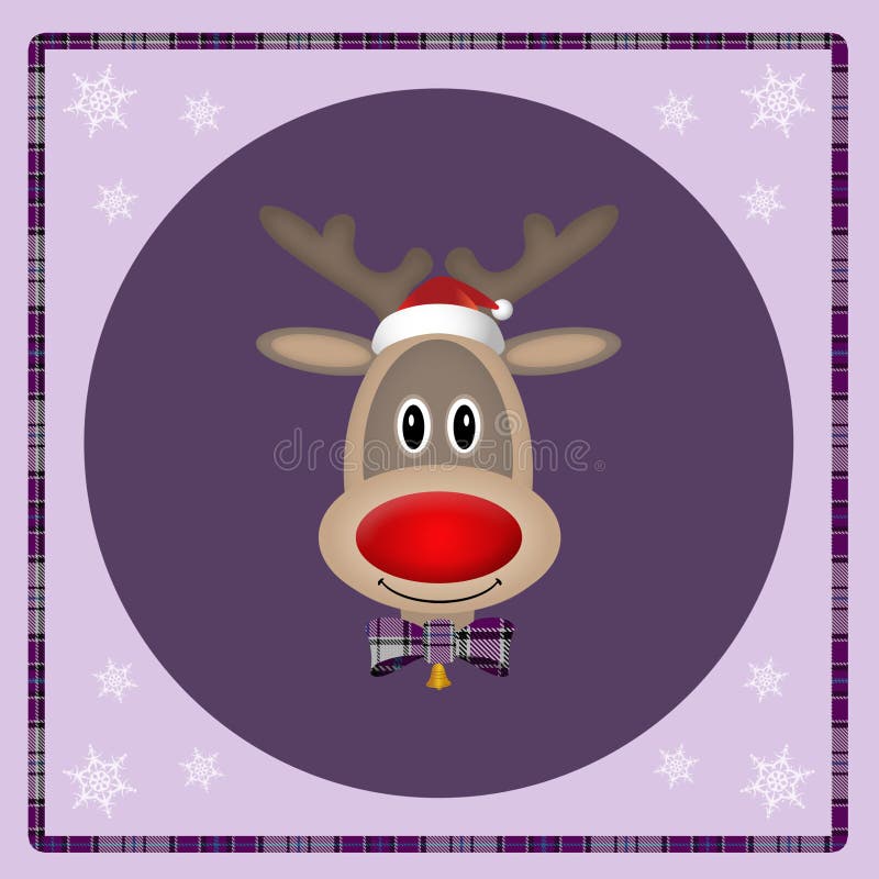 Rena bonito com o chapéu de Santa no fundo roxo, projeto de cartão do Natal ilustração royalty free Rena bonito com o chapéu de Santa no fundo roxo, projeto de cartão do Natal ilustração royalty free