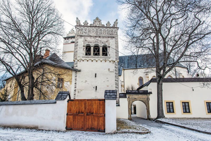 Renaissance bell tower in Basilica of the Holy Cross area, Kezmarok, Slovakia