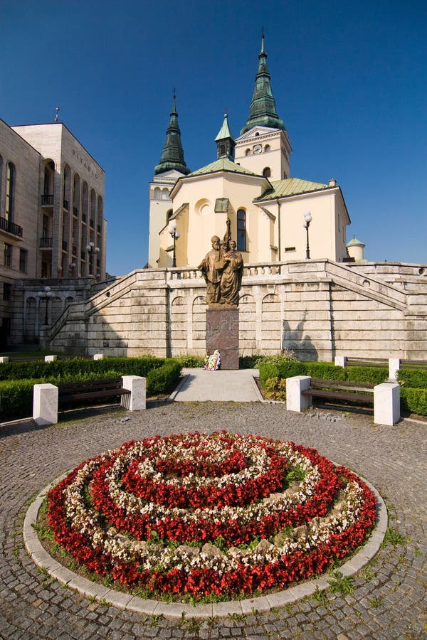 Renaissance church and flowers on square