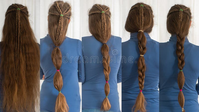 Renaissance hairstyles for long hair. Collection of traditional plait  styles modelled by girl with very long golden hair Stock Photo | Adobe Stock