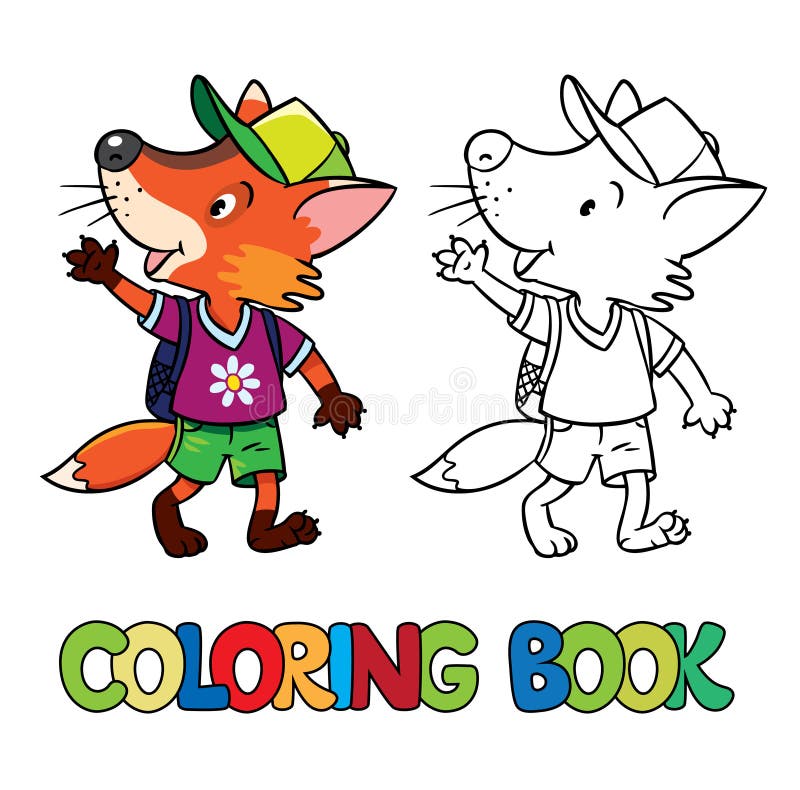 Renard drôle avec le sac à dos Livre de coloration illustration de vecteur Renard drôle avec le sac à dos Livre de coloration illustration de vecteur