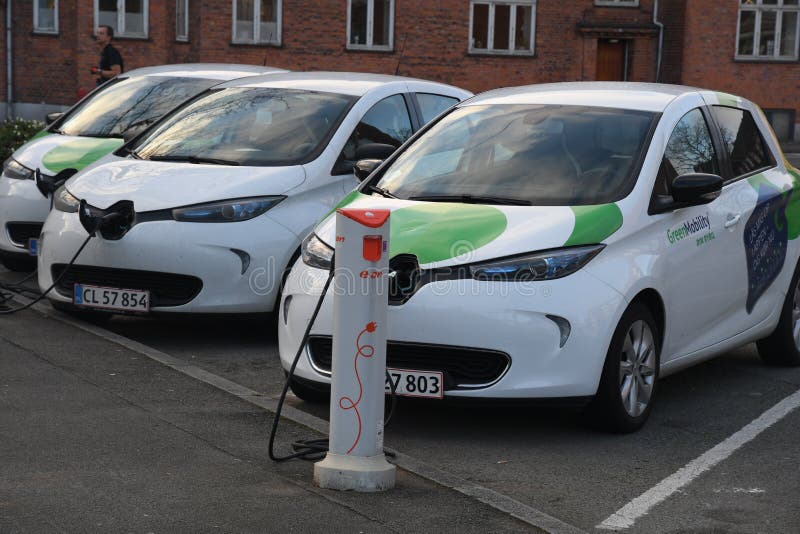 Renault Zoe Electric Cars at Charge Point in Copenhagen Editorial