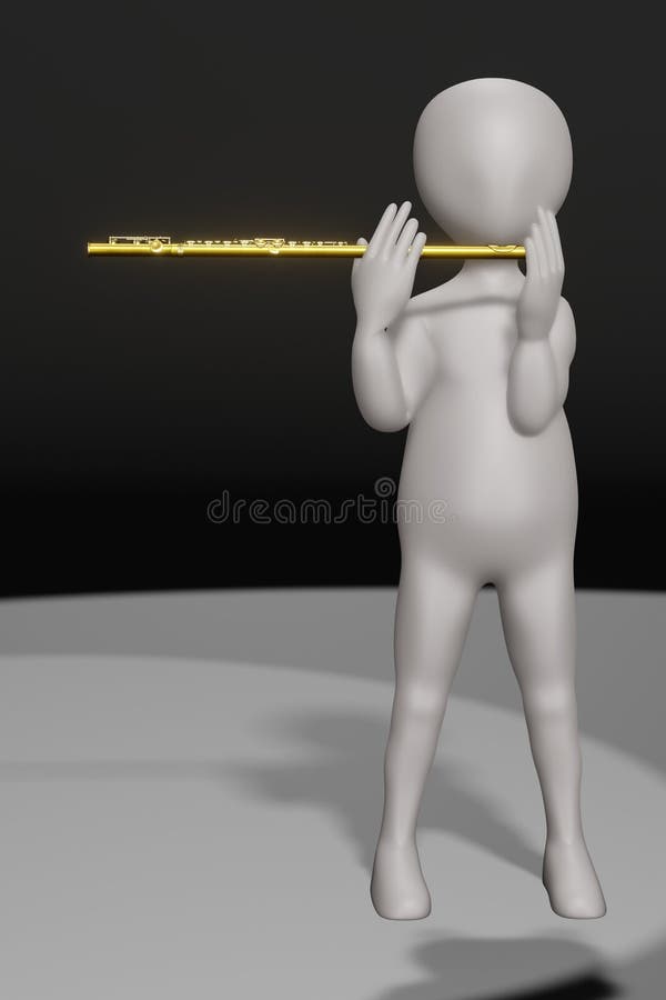 Render of Cartoon Character with Flute Stock Illustration