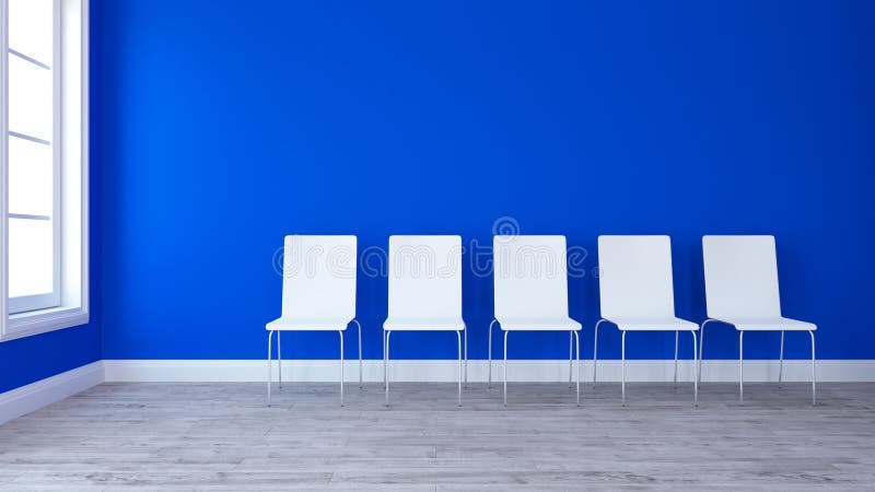 3D Row of chairs in contemporary Empty Room stock illustration