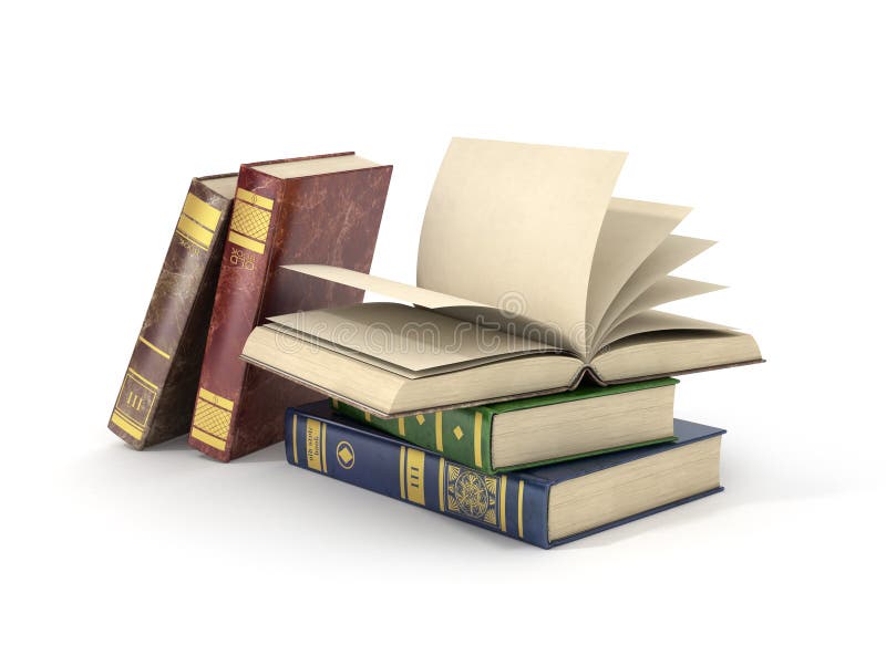 Render of group of different books with blank pages stock illustration