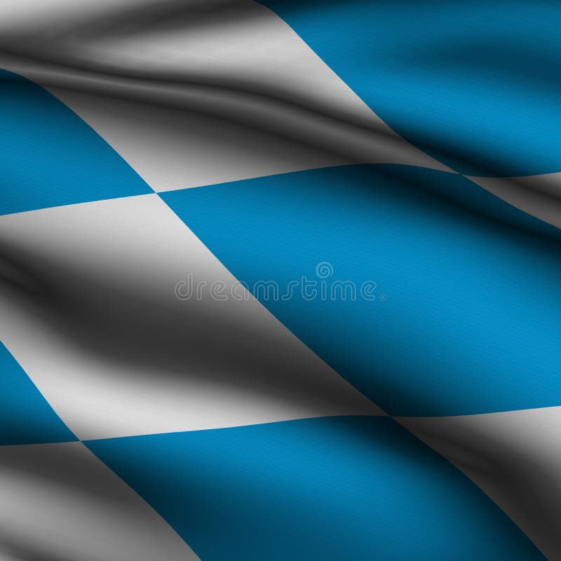 Rendering of a waving flag of Bavaria with accurate colors and design and a fabric texture in a square format. Bavarian flag blue illustrations