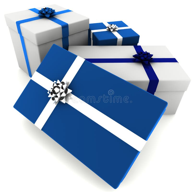 Rendered Blue and White Presents