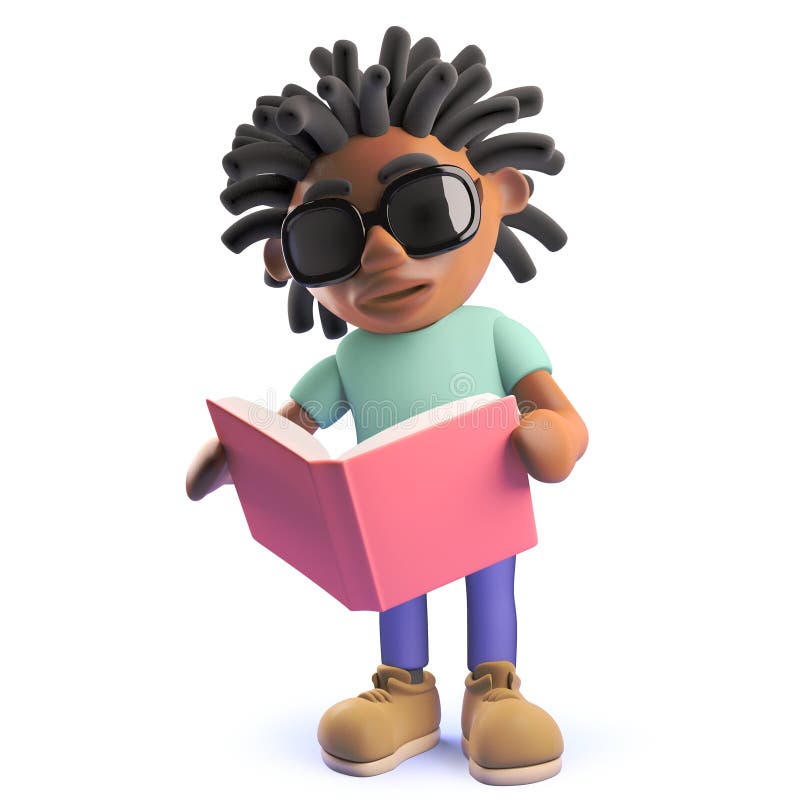 Cartoon Black Man with Dreadlocks Reading a Book, 3d Illustration Stock  Illustration - Illustration of lifestyle, african: 150555771