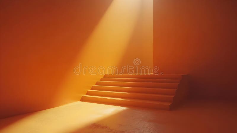 Rendering 3d arancione delle scale con luce solare illustrazione vettoriale