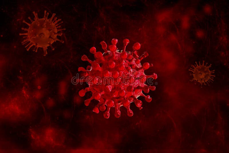 Rendering 3D Concetto delle cellule virali che fluiscono in corona virus focolaio di malattia virale virus dell'epatite, virus de royalty illustrazione gratis