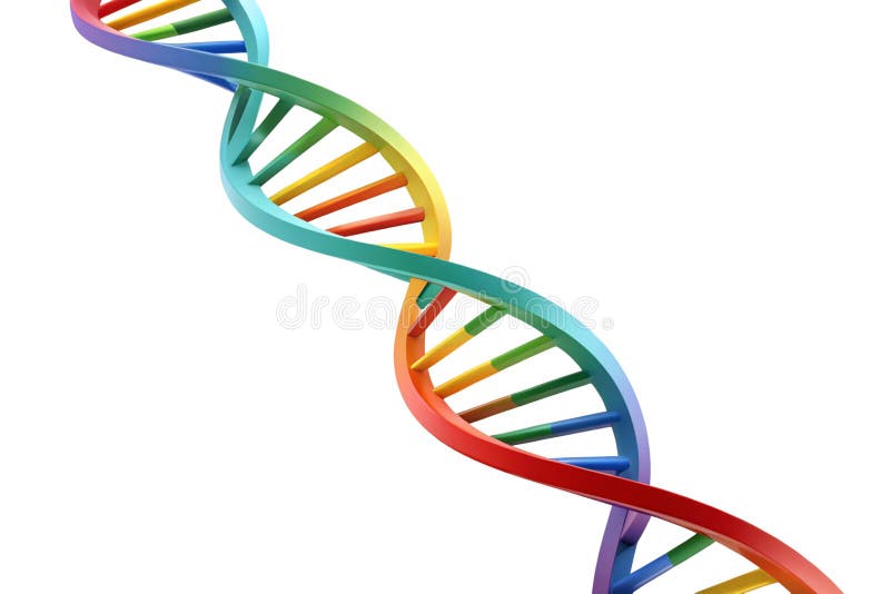Rendering 3d della sfumatura di colore arcobaleno a doppia elica stilizzata dna isolata su sfondo trasparente generato da ai illustrazione di stock