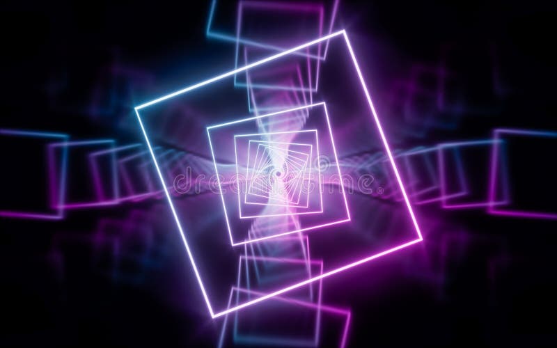 Rendering 3d delle linee di neon luminose illustrazione di stock