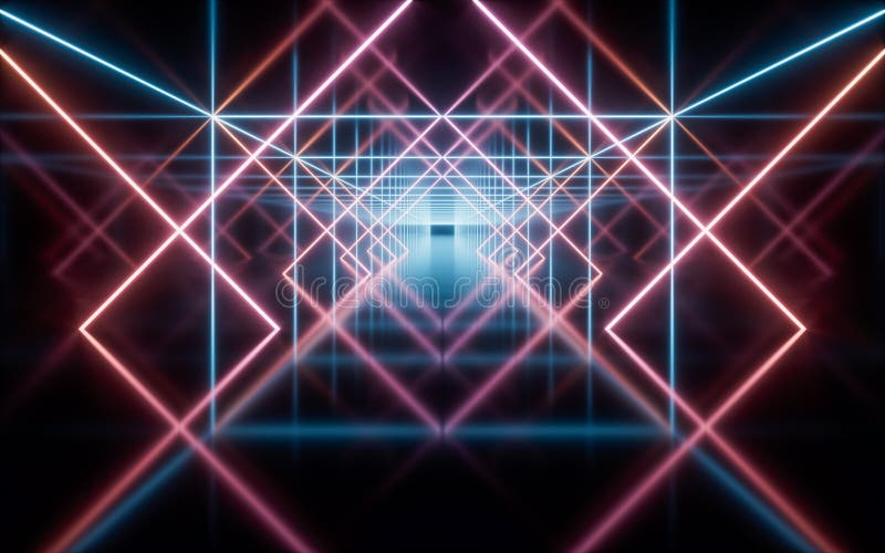 Rendering 3d delle linee di neon luminose illustrazione di stock