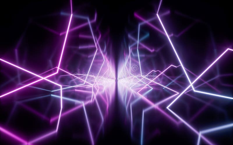 Rendering 3d delle linee di neon luminose illustrazione di stock