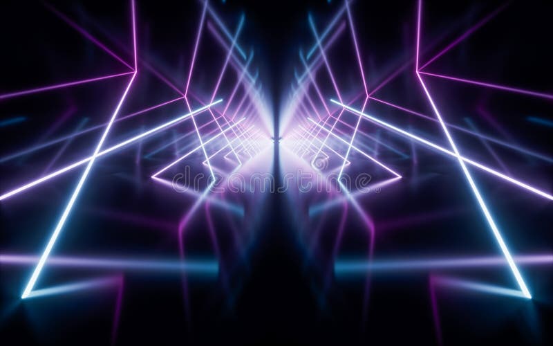 Rendering 3d delle linee di neon luminose. disegno digitale del computer