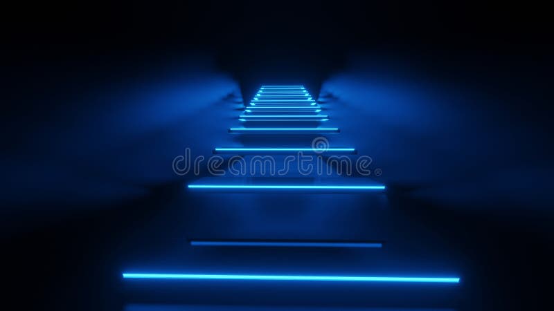 Rendering 3d delle luci delle scale di corridoio luci blu astratto illustrazione vettoriale