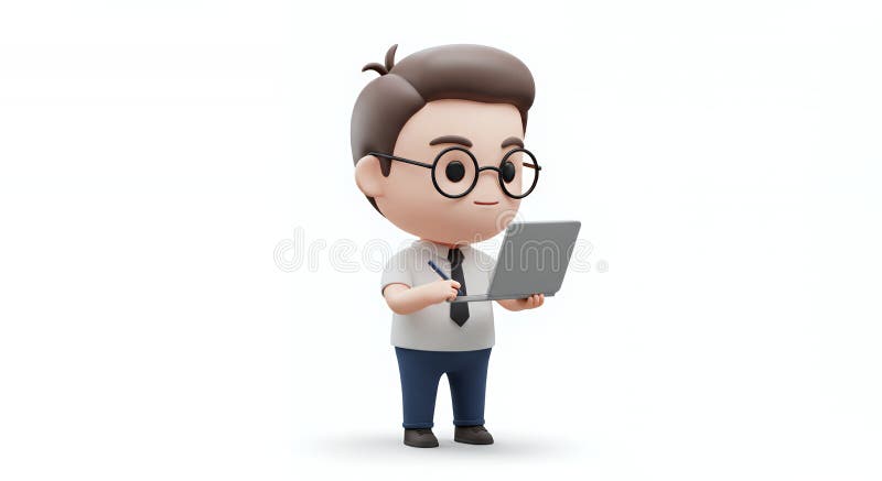 Rendering 3D di Chibi coreana UXUI Designer 3D isolato sullo sfondo bianco illustrazione vettoriale
