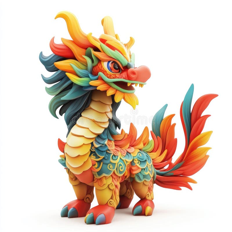 Rendering 3D di una statua di drago cinese colorata illustrazione di stock