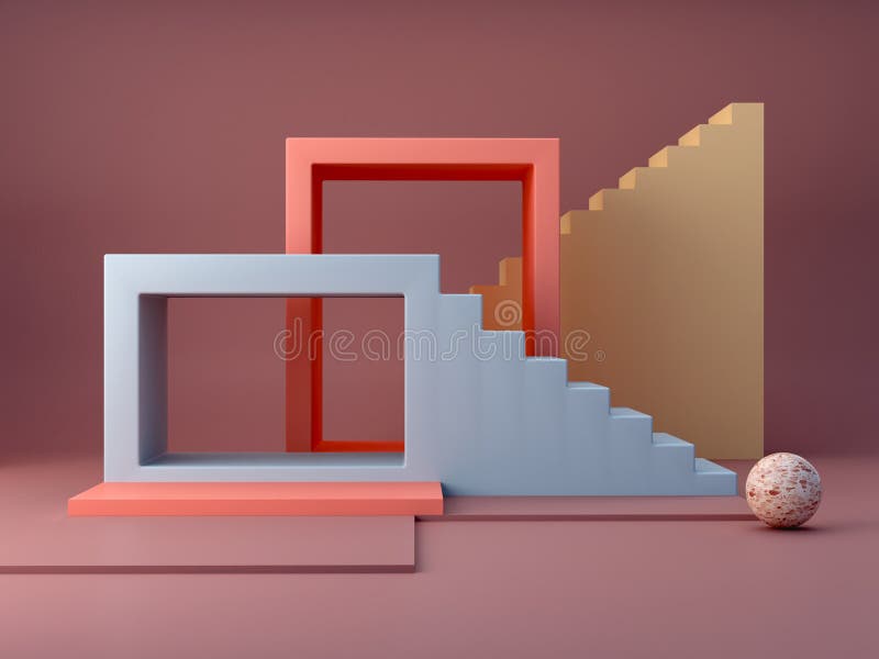 Rendering 3D. Le scale in un interno minimalista con stile geometrico moderno. royalty illustrazione gratis
